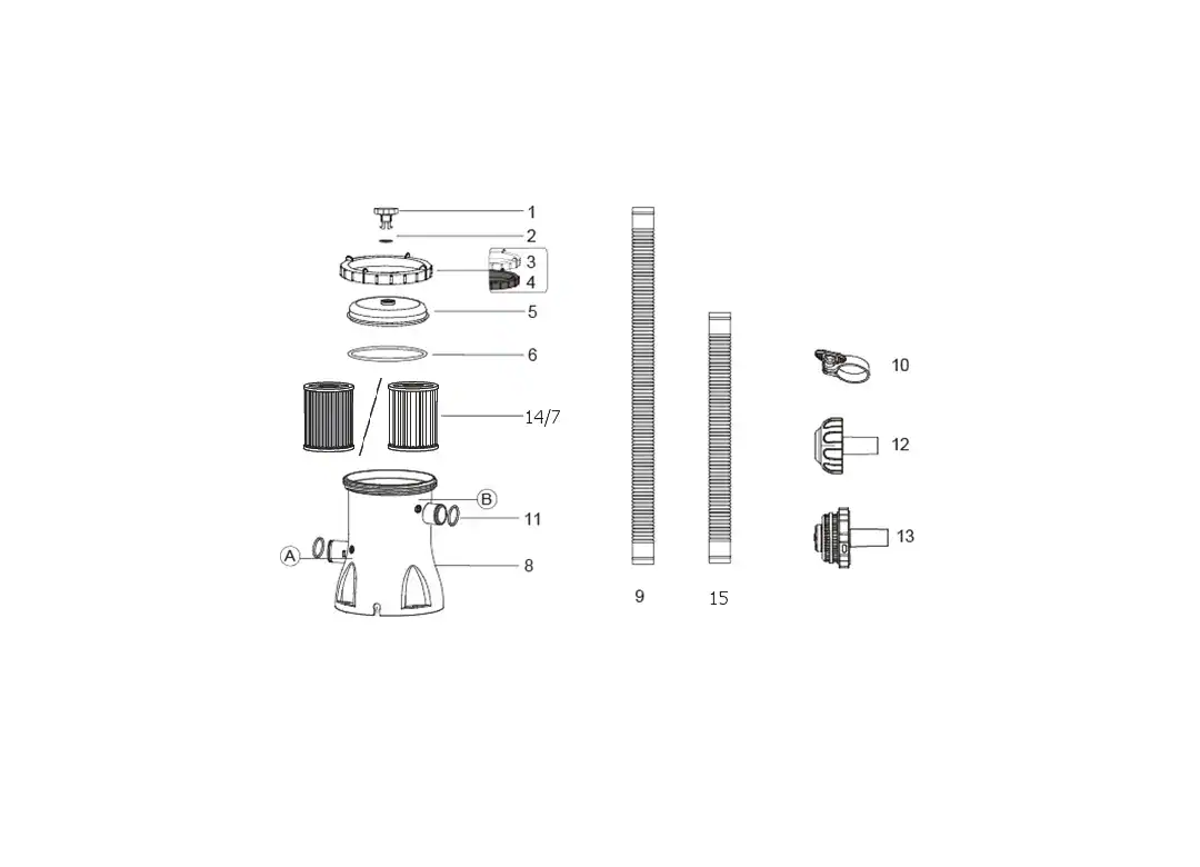 Filterpomp onderdelen voor Bestway Power Steel zwembad 404x201x100 cm.