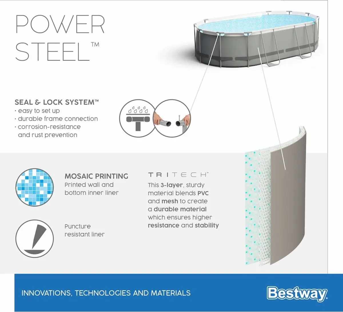 Bestway Power Steel zwembad 549 x 274 x 122 cm, inclusief pomp, afdekzeil en zwembadtrap