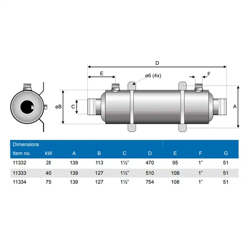 Warmtewisselaar voor zwembadverwarming, titanium model 75 kW.