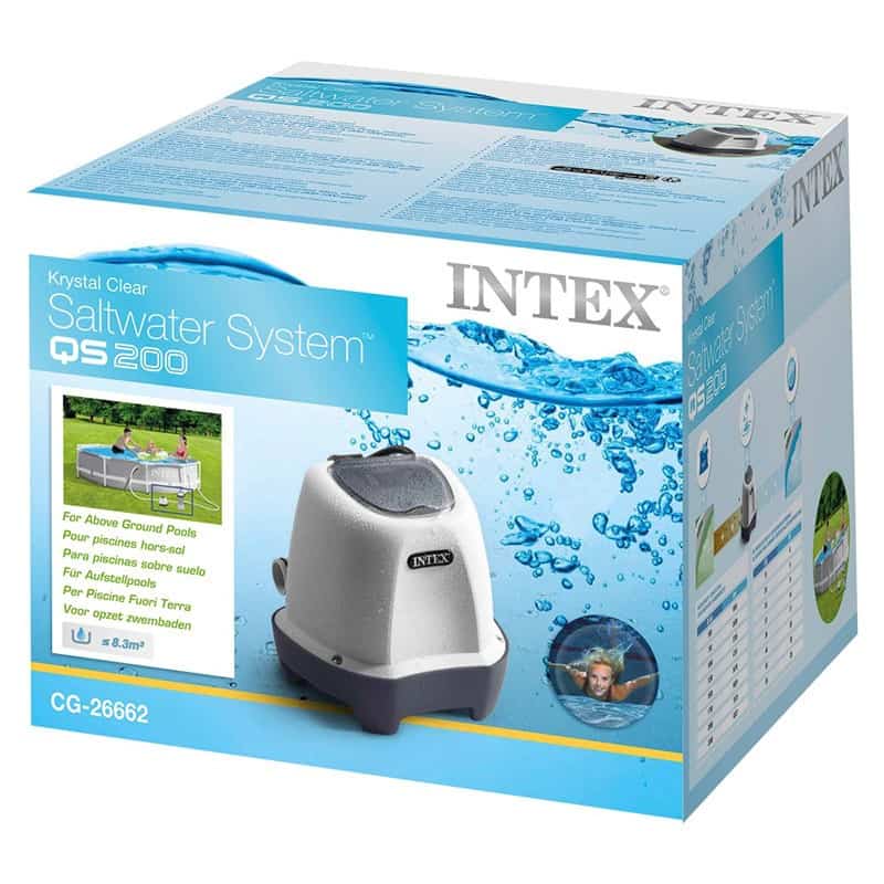 Intex QS200 zoutwatersysteem voor zwembaden tot 8.327 liter, ideaal voor schoon en gezond zwemwater.