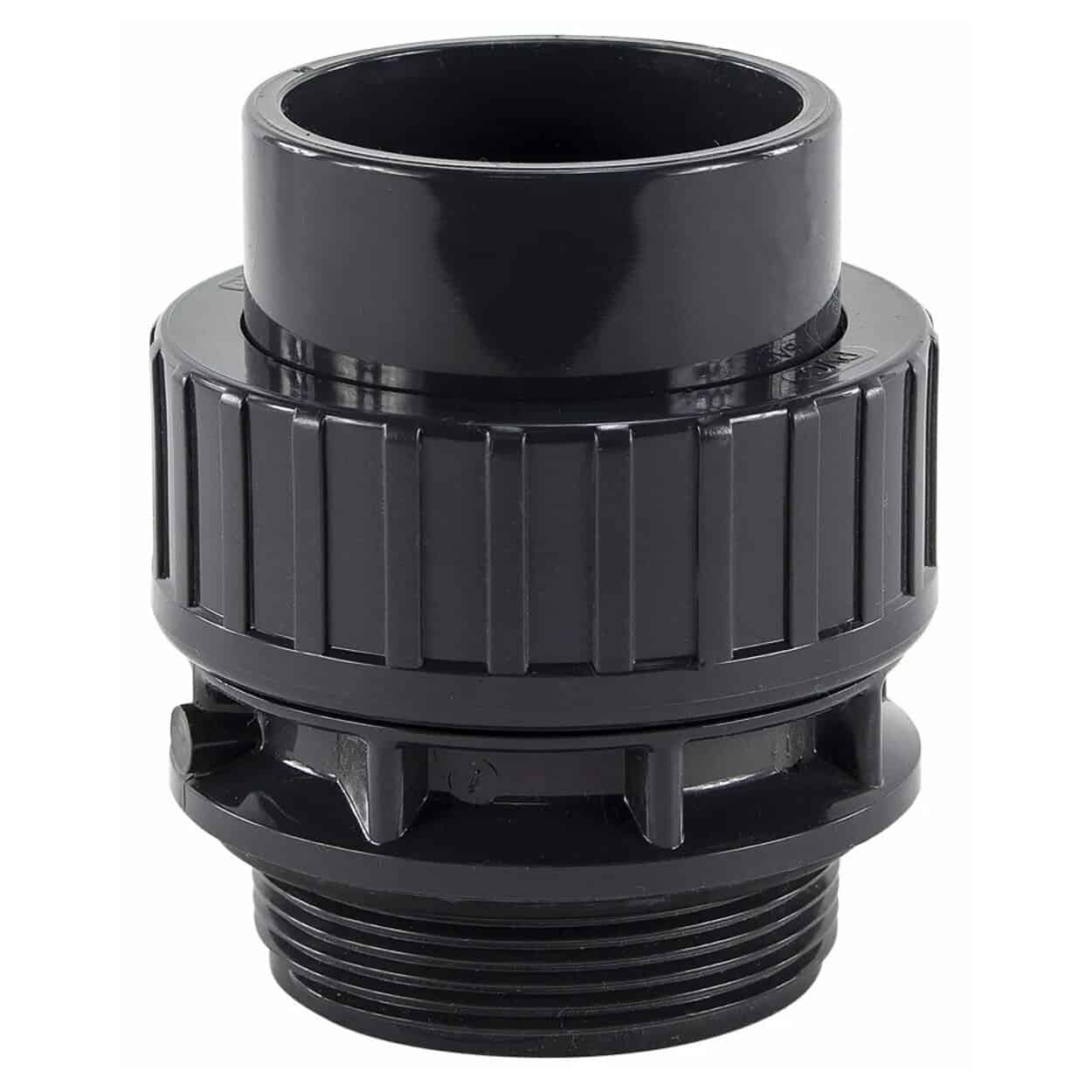 PVC koppeling 63mm met lijmverbinding en buitendraad voor zwembadinstallaties.