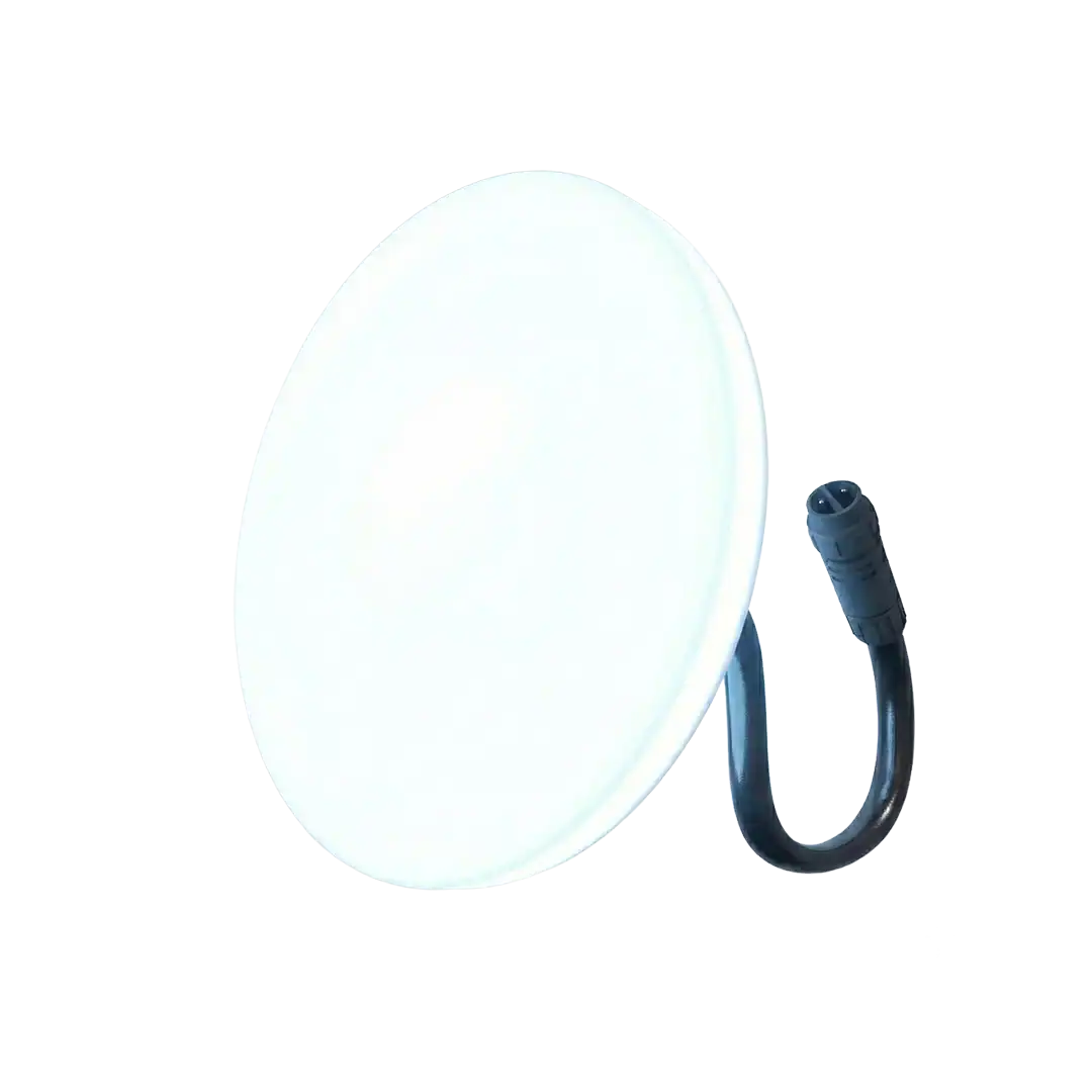 LED zwembadverlichting in wit, 100 mm diameter, geschikt voor onderwatergebruik.