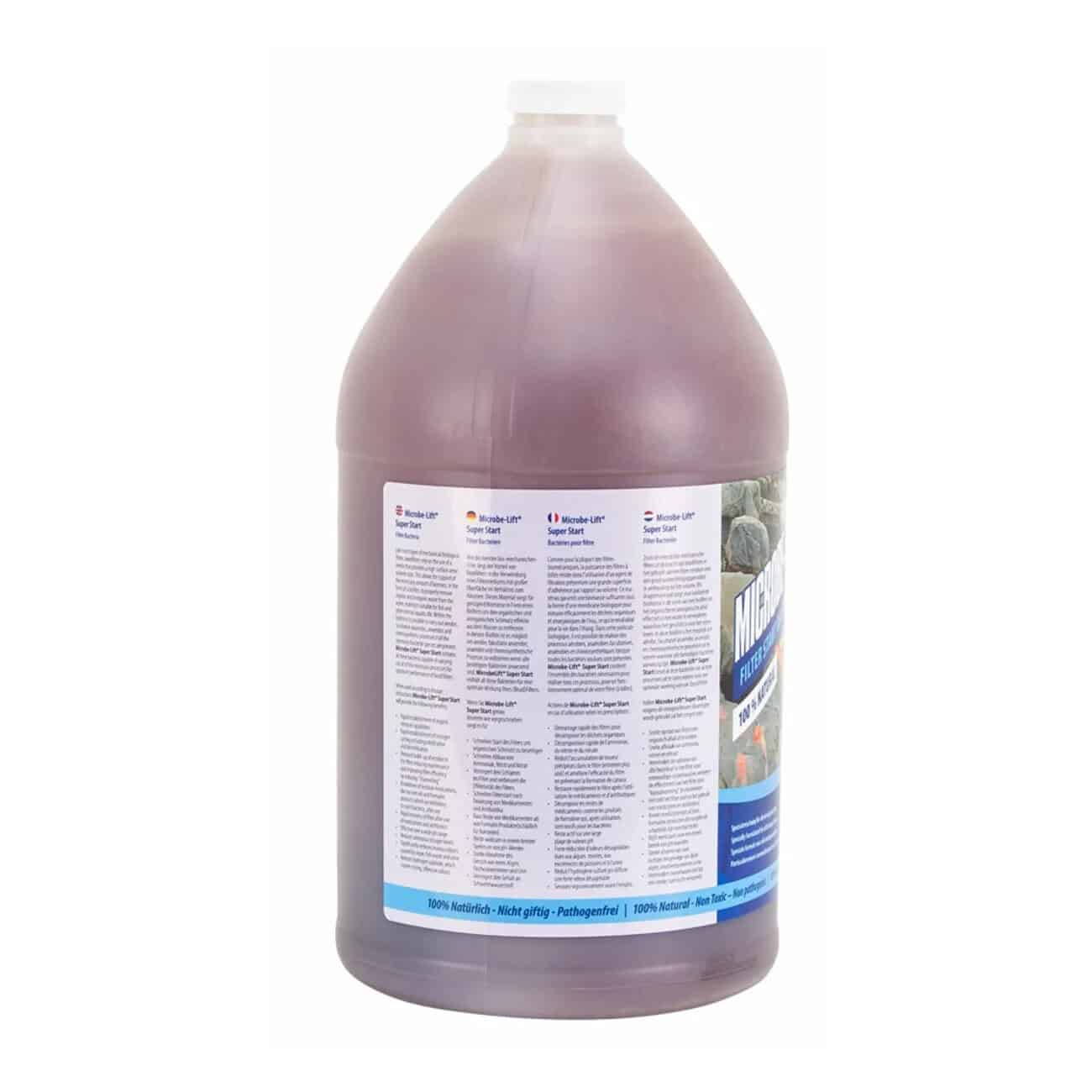 Microbe-Lift Super Start bacteriën in 4L fles voor zwembadwaterbehandeling.