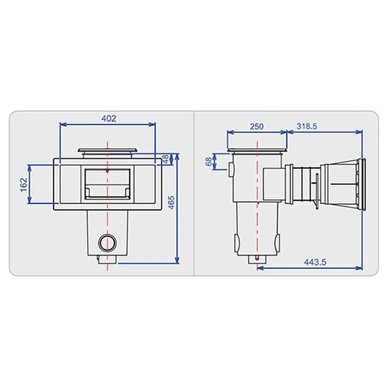 Brede zand/beige skimmer zuigmond voor zwembadreiniging.