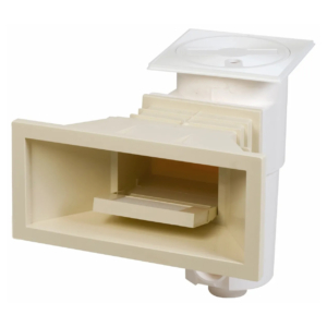 Brede zand/Beige skimmer voor zwembadreiniging en filtratie.