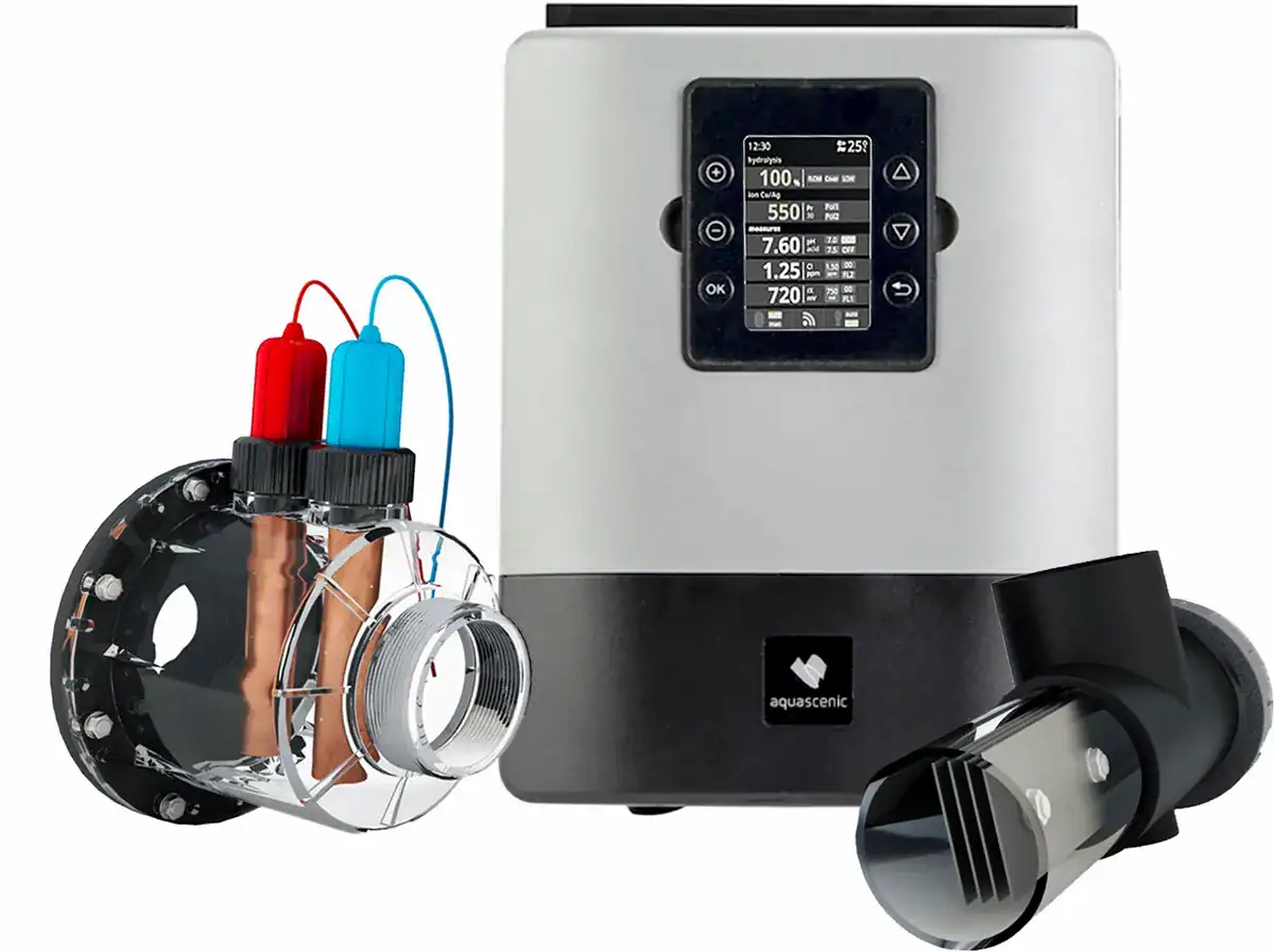 Hydrolyse apparaat voor zwembadwaterbehandeling met digitale controle.