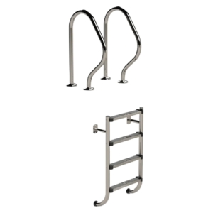 RVS zwembadtrap met 4 treden voor veilige toegang tot het zwembad.