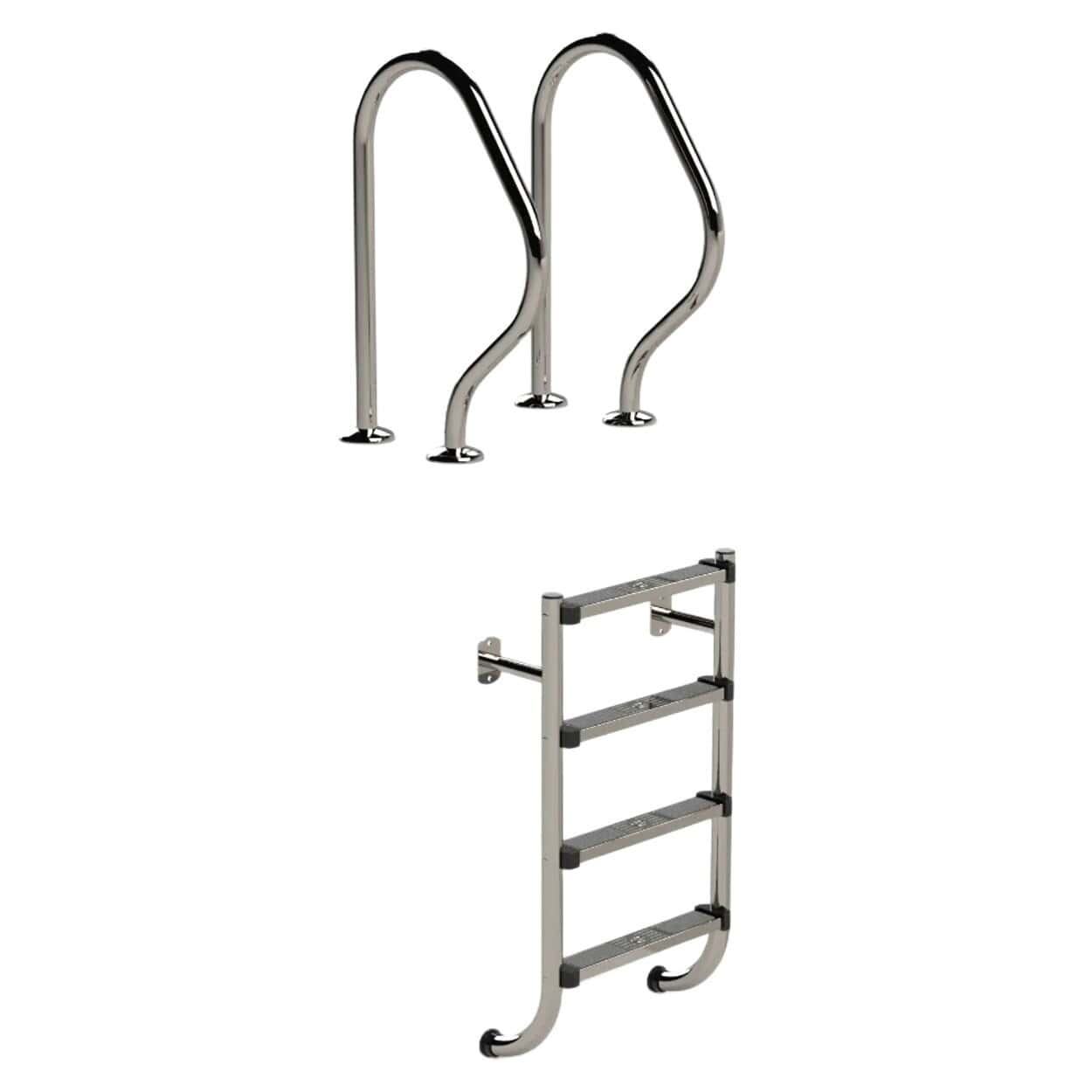 RVS zwembadtrap met 4 treden voor veilige toegang tot het zwembad.