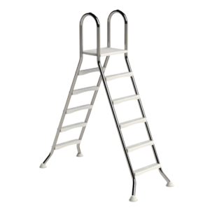 RVS zwembadtrap met 2x5 treden voor veilige toegang tot het zwembad.