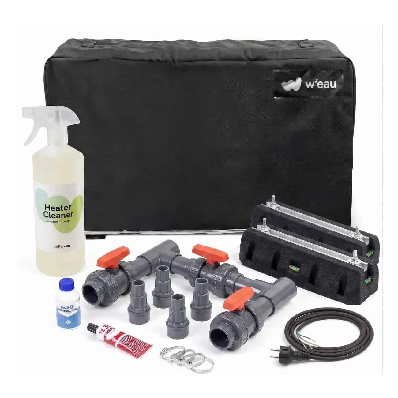 W'eau installatiekit voor zwembadverwarming 5,5 kW, inclusief alle benodigde onderdelen.