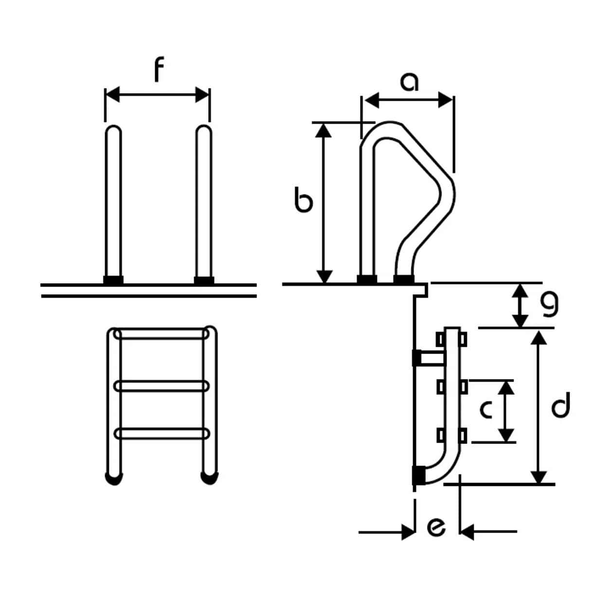 Zwembadtrap met metalen frame en antislip treden voor veilige toegang.