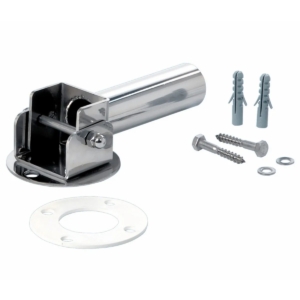 Verankeringsset voor scharnierende zwembadtrap, inclusief bevestigingsmateriaal.