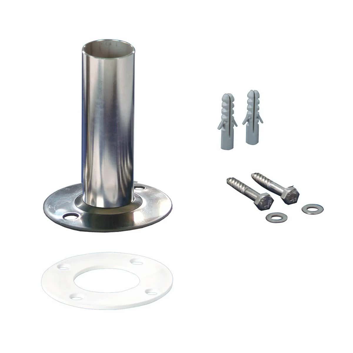 Verankeringsset voor zwembadtrappen met bevestigingsmaterialen en pluggen.