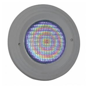 LED zwembadlamp met kleurrijk licht, geschikt voor inbouw in zwembaden, antracietkleurig design.