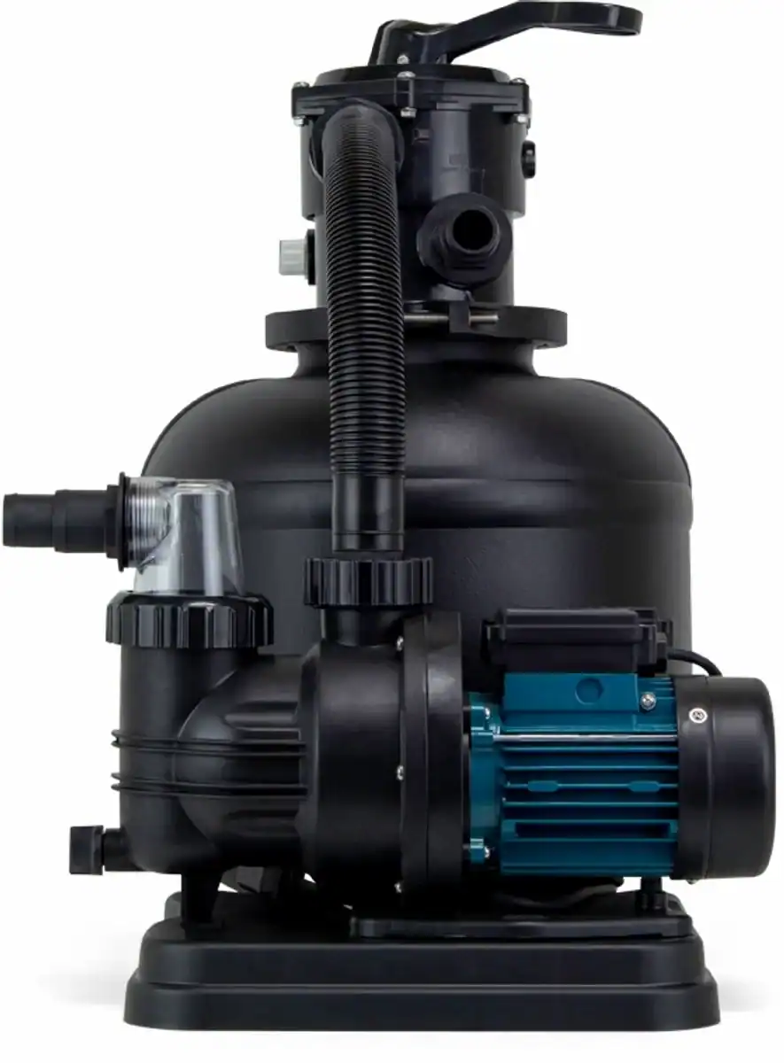 Zandfilterset DK 400 voor zwembaden, capaciteit 6 m³/u, inclusief filter en pompa.