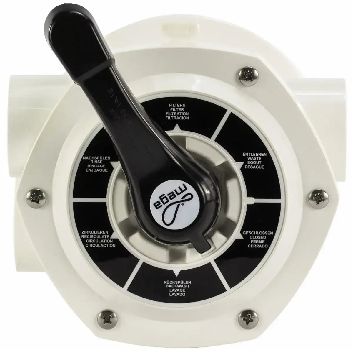 Mega 6-weg klep met klemdeksel voor zandfilterset, 1,5" topmount aansluiting.