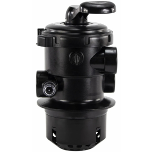 Zwart Mega+ 6-weg klep met klemdeksel voor MFV zandfilter, topmount aansluiting.