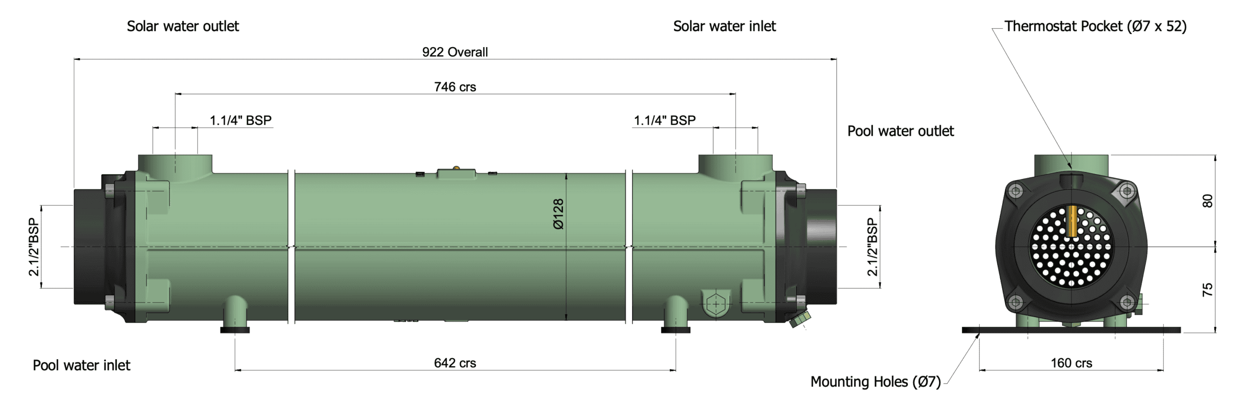 Zwembad warmtewisselaar Bowman FG160-5115-5T voor zwembadverwarming, titanium, tot 320 m³.