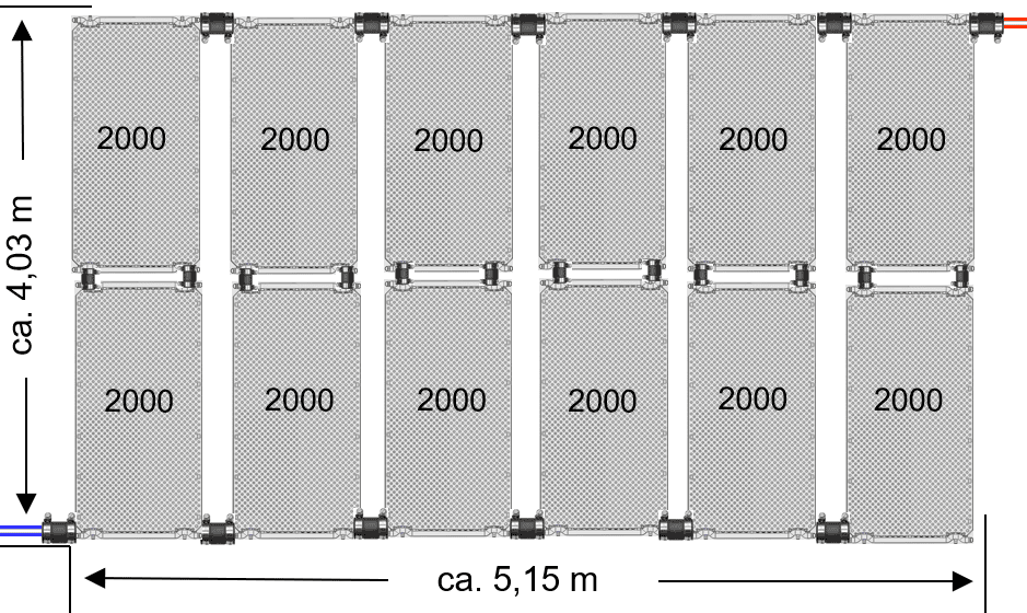 Zonneverwarmingsset voor zwembad tot 48 m² met absorberpanelen.