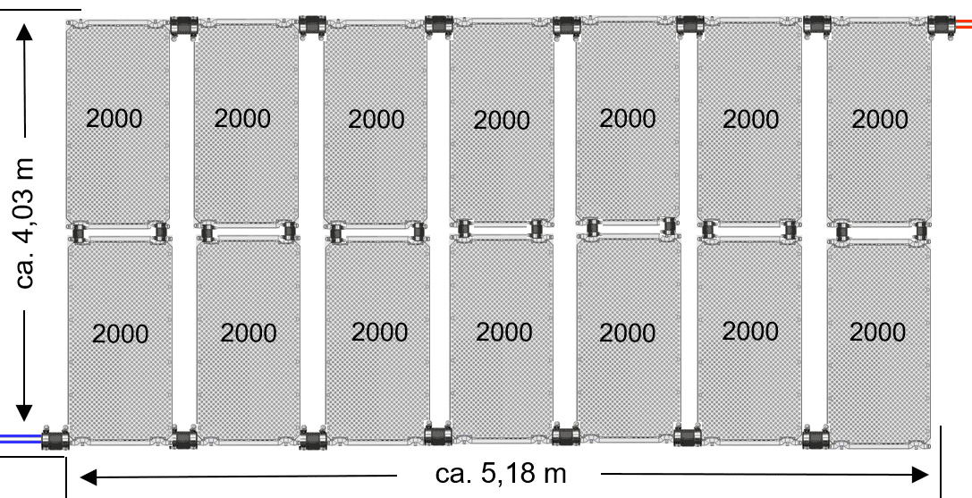 Zonneverwarmingsset voor zwembad tot 56 m², inclusief absorberpanelen en montagemateriaal.