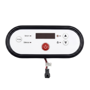 Elektronisch controlepaneel voor zwembadinstellingen en temperatuurregeling.