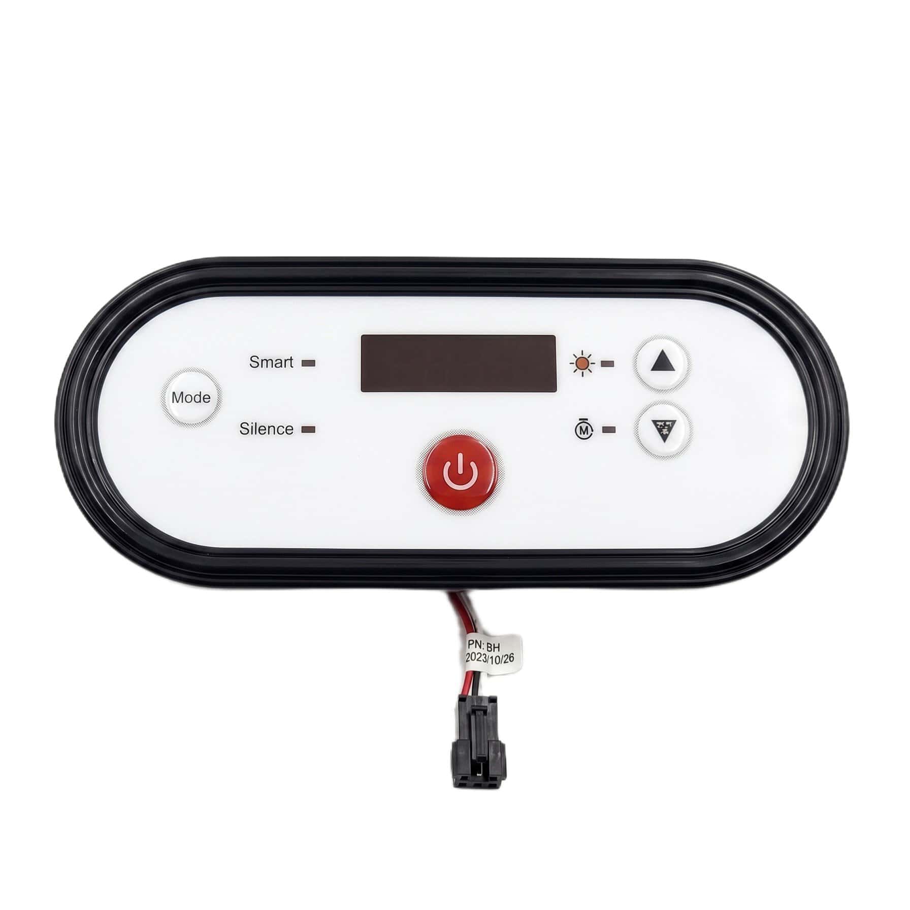 Elektronisch controlepaneel voor zwembadinstellingen en temperatuurregeling.