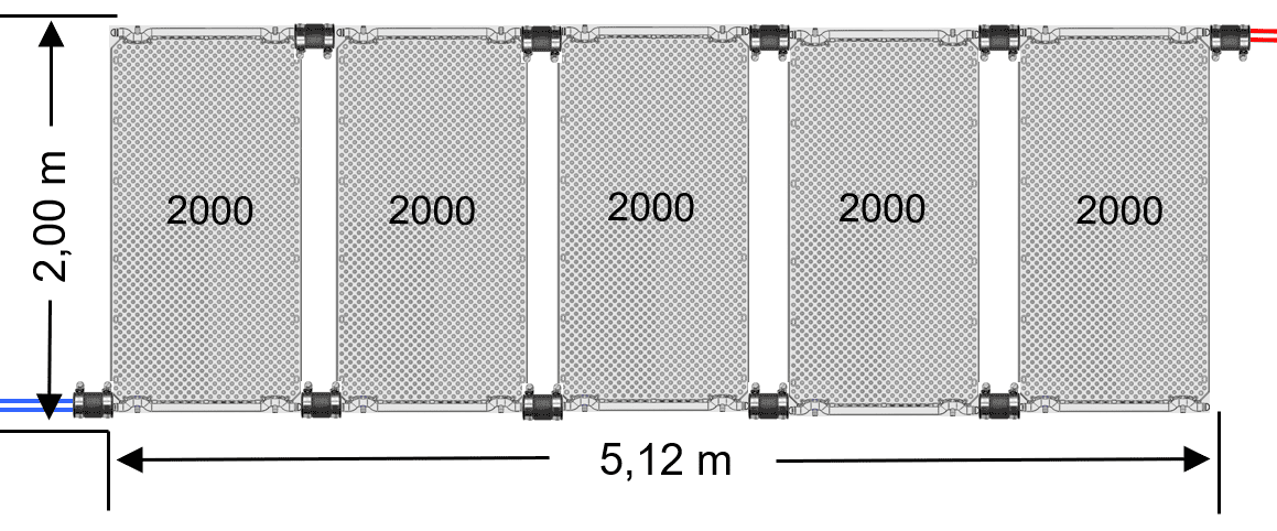 Zonneverwarmingsset voor zwembad tot 20 m², inclusief absorberpanelen en bevestigingsmateriaal.