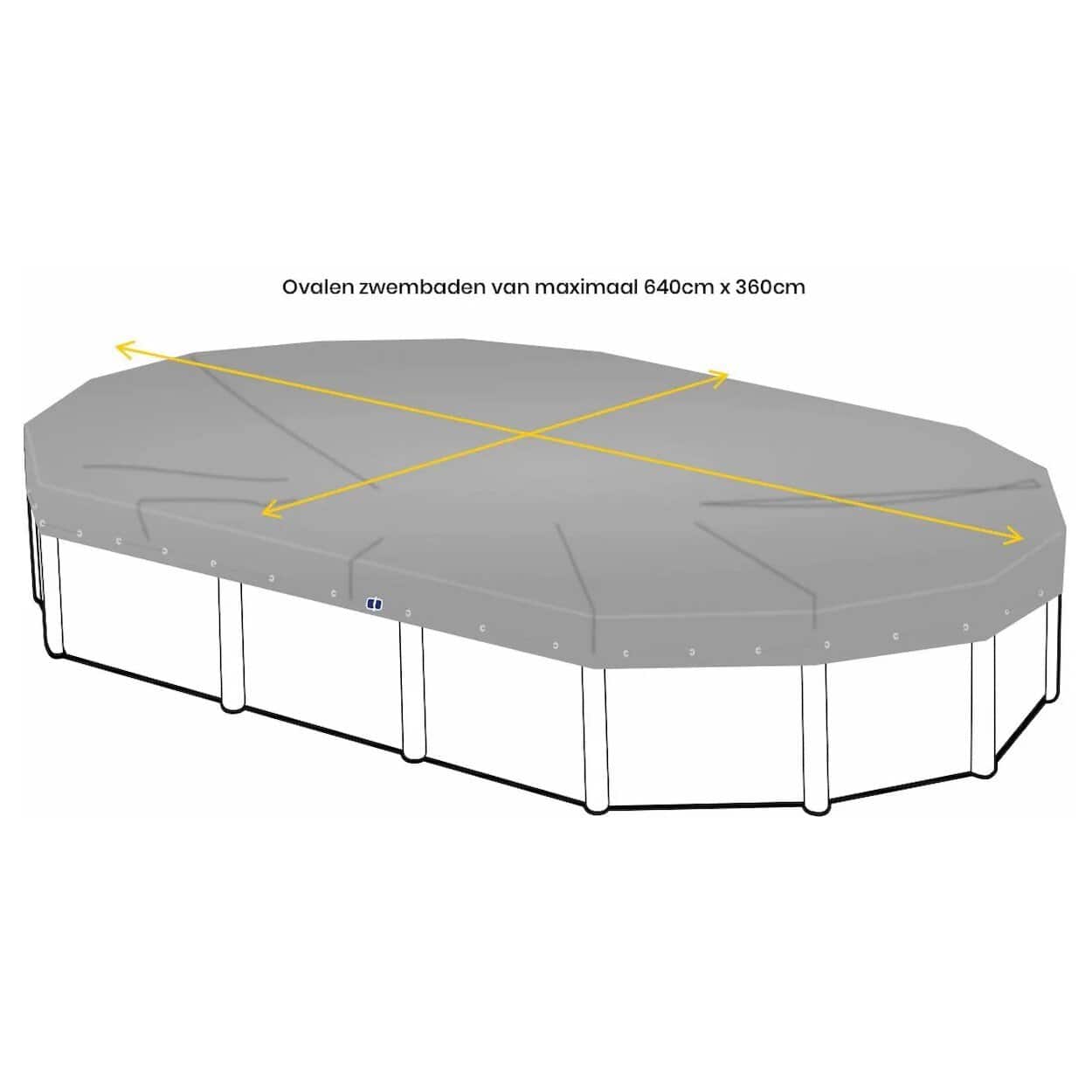 Ovaal zwembad afdekzeil 640x360cm voor bescherming en warmtebehoud.