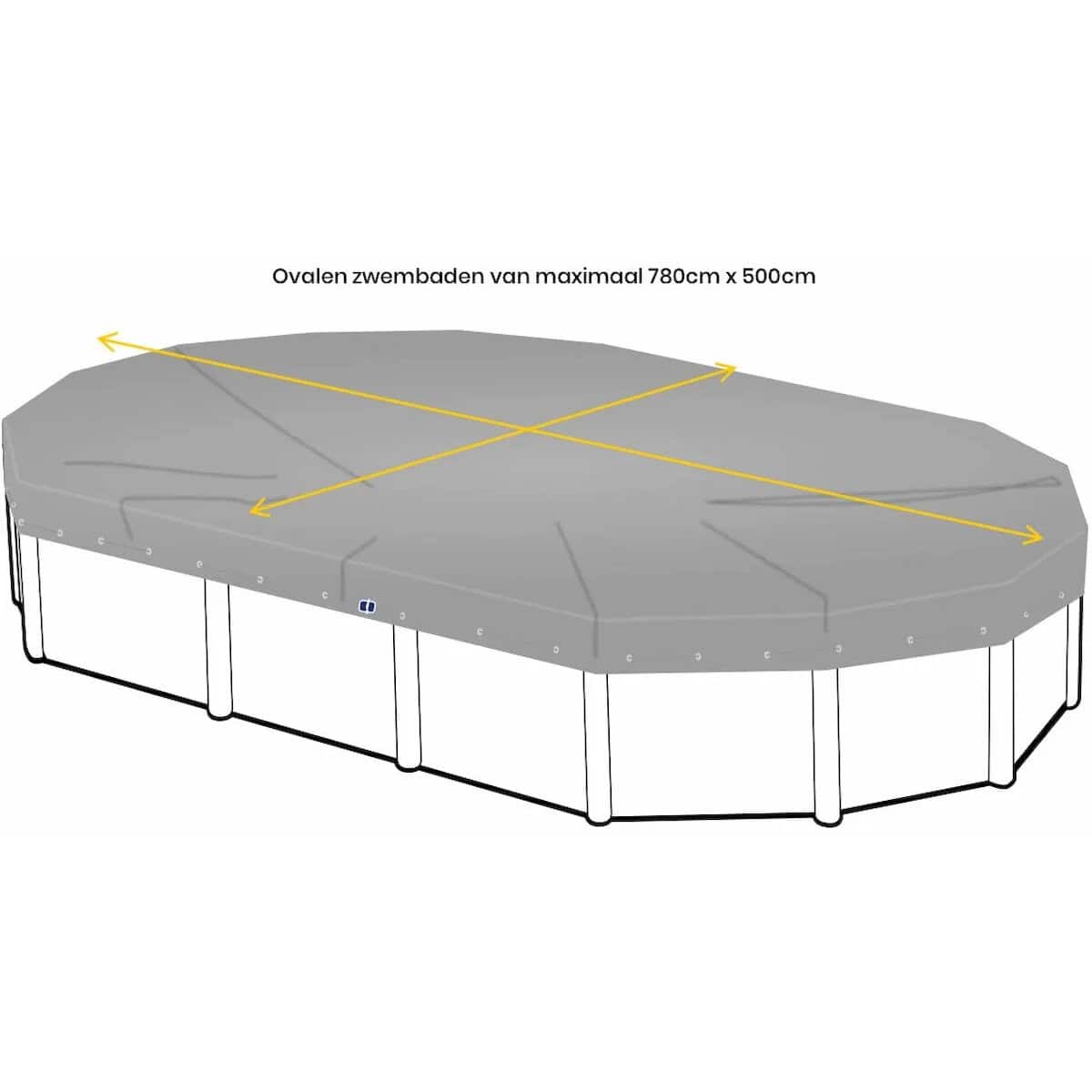 Ovaal zwembad van 780x500cm, ideaal voor zomerse ontspanning en recreatie.
