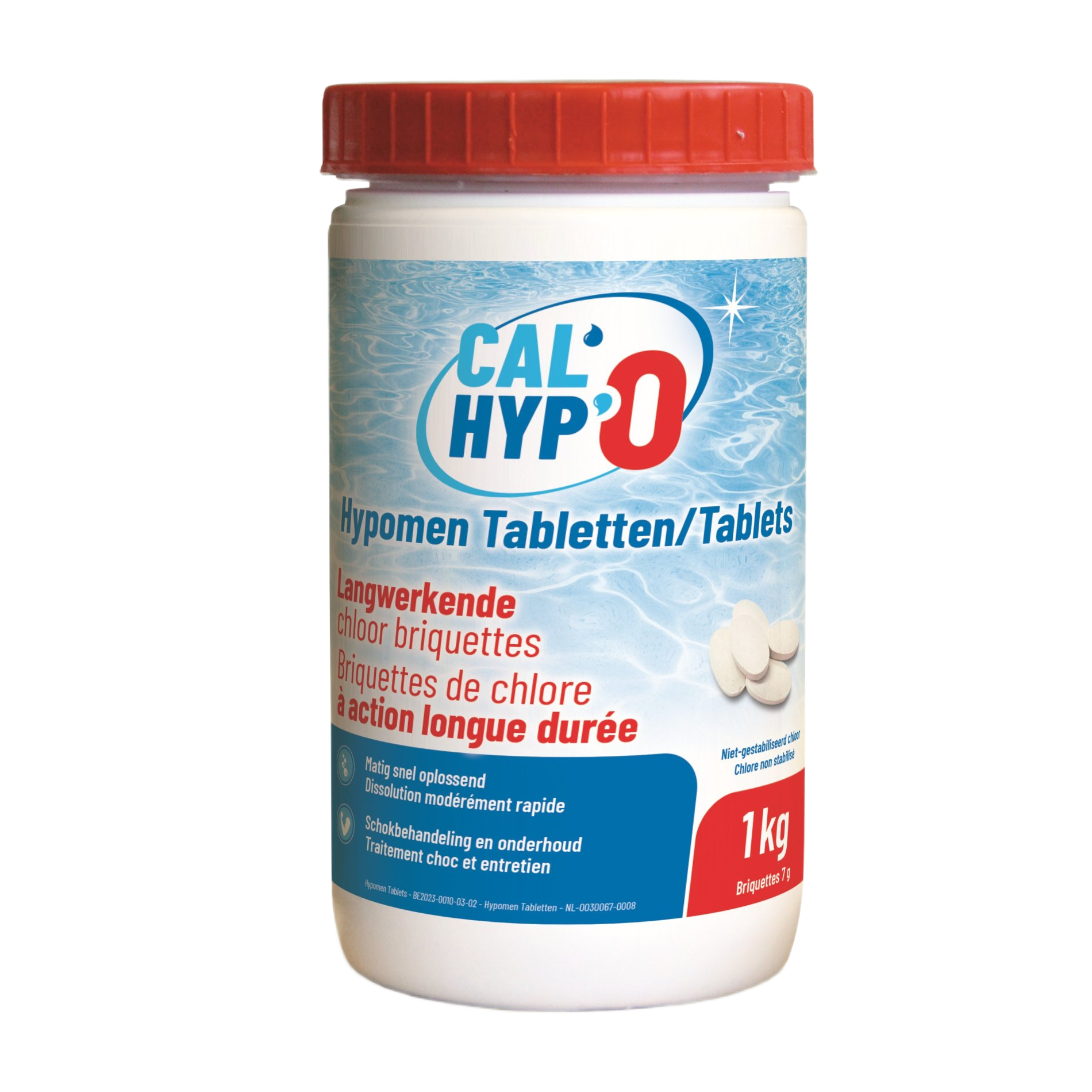 Calcium Hypochloriet Briquettes 7gr 1kg € 13,00 Langwerkende chloor briquettes Niet-gestabiliseerd chloor Voor schockbehandeling en regelmatig onderhoud Meer informatie Aantal - 1 + Op voorraad Vandaag besteld, geleverd op vrijdag 15 mei. Fysieke winkels Fysieke winkels Gratis ruilen en retour Gratis ruilen en retour transport Gratis levering vanaf €200,- 60 jaar ervaring 60 jaar ervaring Beschrijving Handleiding Beschrijving Cal'hypo briquettes zijn langwerkende tabletten die zorgen voor desinfectie, geschikt voor zowel schokbehandelingen als continue dosering ter bestrijding van micro-organismen (zoals bacteriën, virussen en groene algen) in zwembaden. Handleiding Dosering: 1 tot 2 tabletten per m³ De alkaline moet dus 100 -150 liggen vooraleer de pH tussen 7.2 en 7.6 te brengen. Opgelet: Cal'hypo is een chemisch product, print alvast de technische fiche af voor een veilig gebruik. Lees ook de gebruiksaanwijzing op de verpakking grondig na vooraleer je deze producten gebruikt en bewaar dit product buiten het bereik van kinderen. Nooit gebruiken in combinatie met andere producten. Kan gevaarlijke (chloor)gassen vrijgeven.