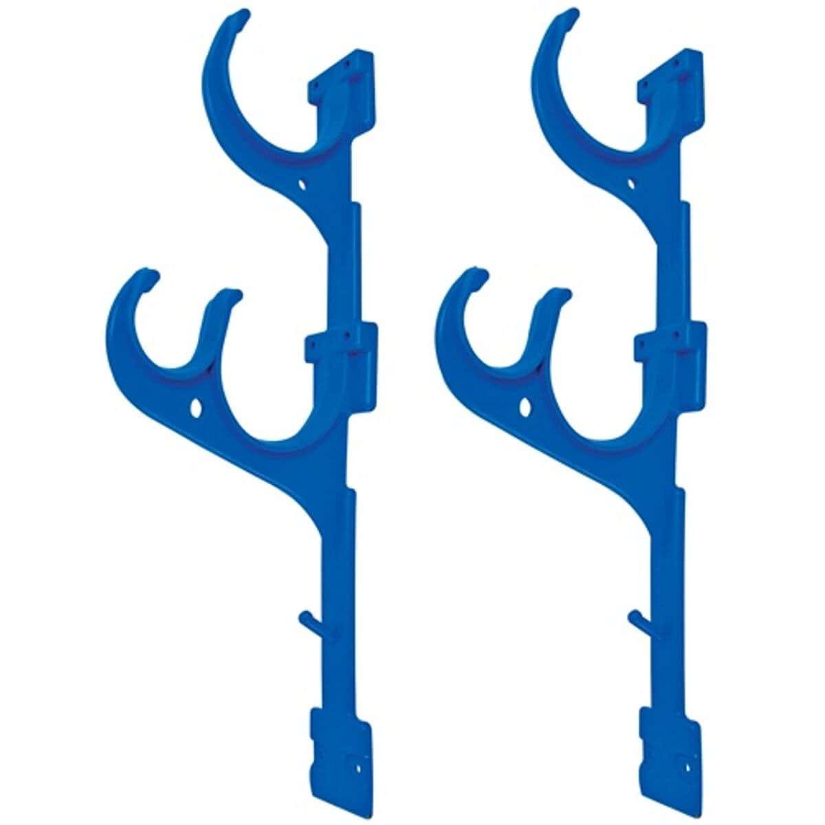 Blauwe zwembadhaken voor het ophangen van zwembadspeelgoed en accessoires.
