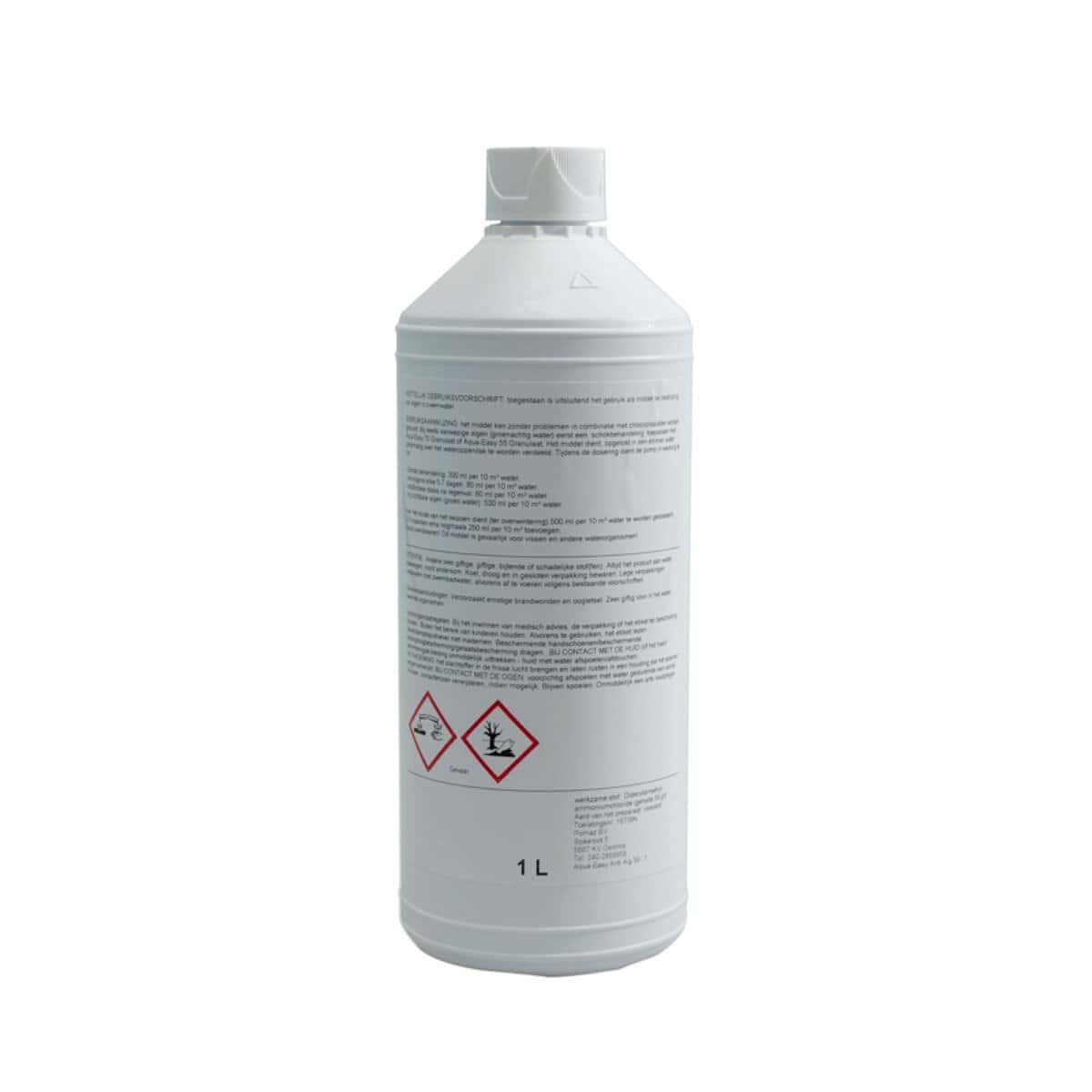 Veilig zwembadreinigingsmiddel in een 1-liter fles, geschikt voor het schoonmaken en onderhouden van.
