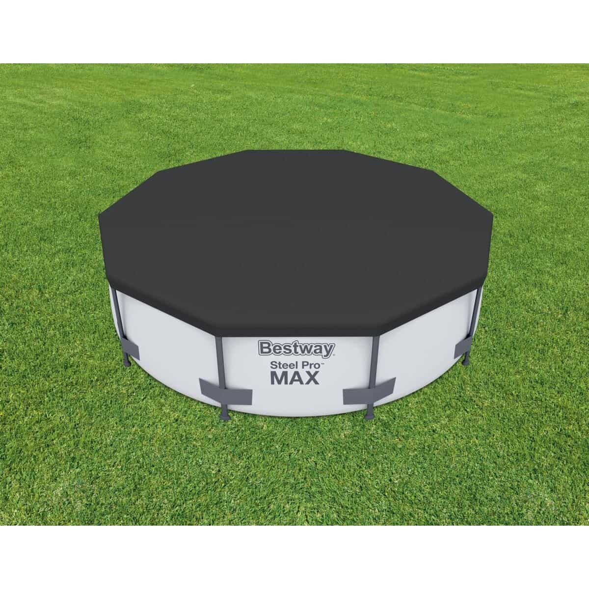 Opblaasbaar zwembad Bestway Steel Pro MAX op groene grasmat.