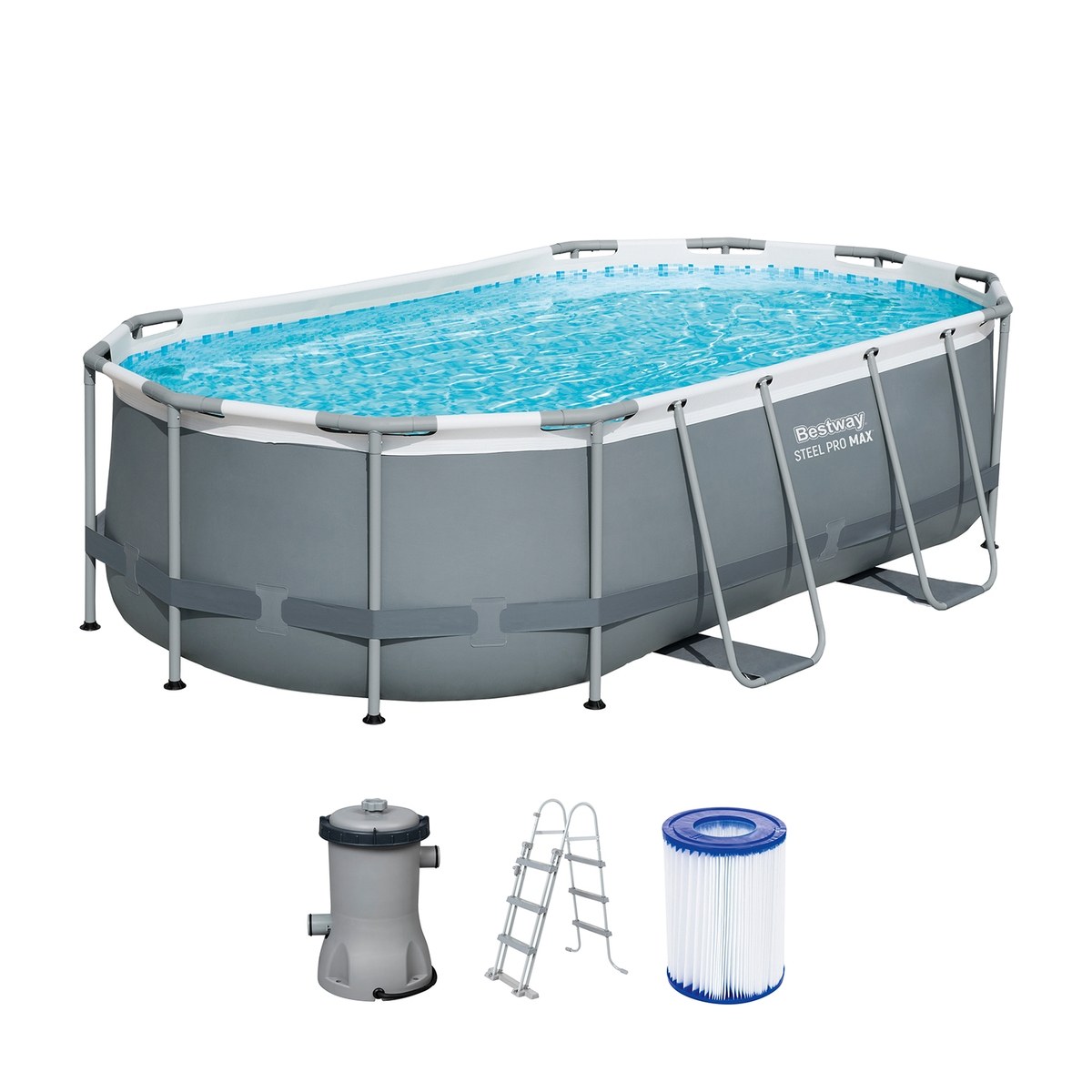 Bestway Power Steel ovaal zwembad - 427 x 250 x 100 cm - met filterpomp en accessoires