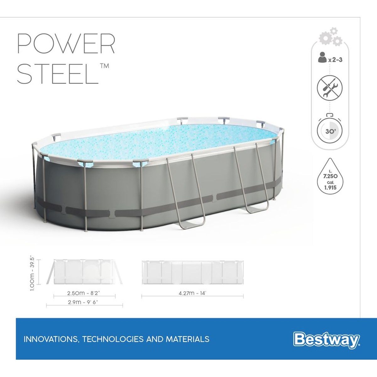 Bestway Power Steel ovaal zwembad - 427 x 250 x 100 cm - met filterpomp en accessoires