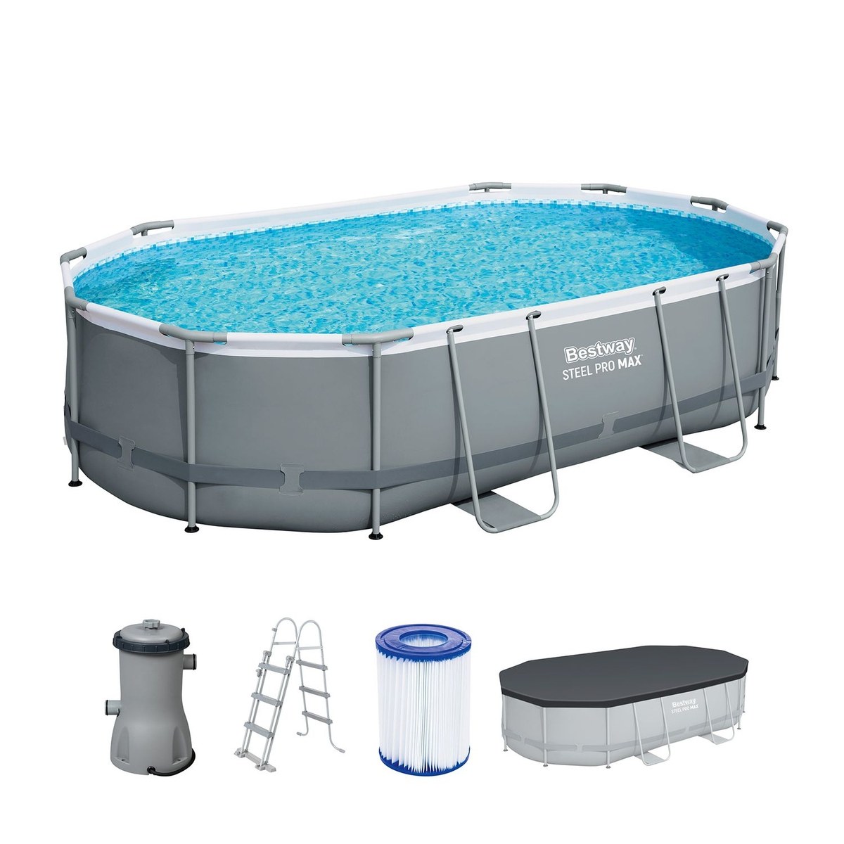 Bestway Power Steel ovaal zwembad - 488 x 305 x 107 cm - met filterpomp en accessoires