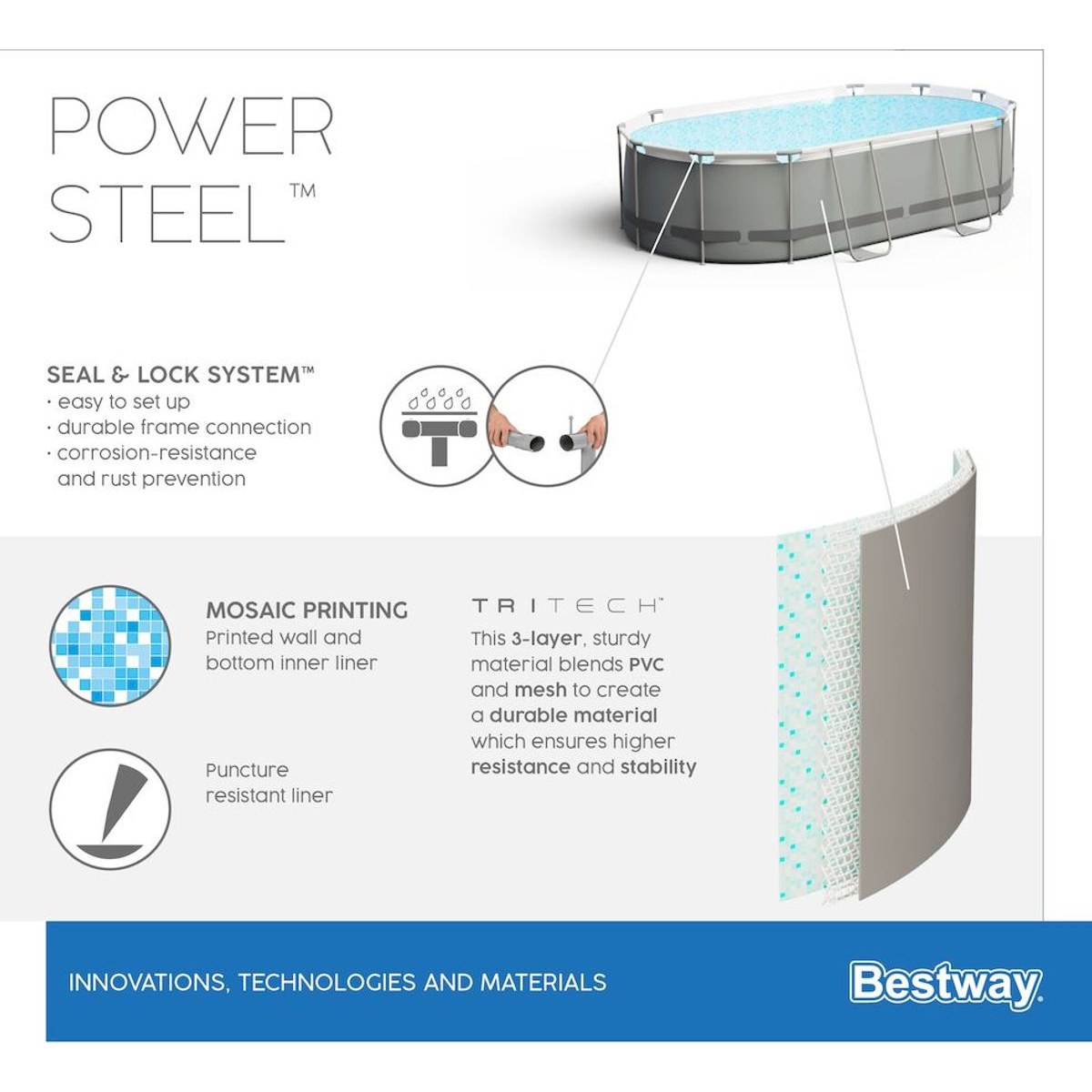 Bestway Power Steel ovaal zwembad - 488 x 305 x 107 cm - met filterpomp en accessoires