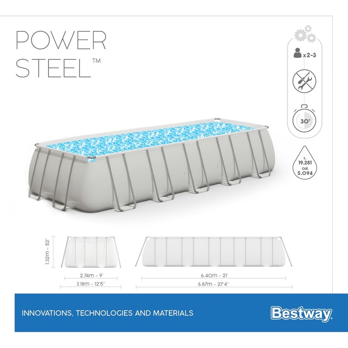 Bestway Power Steel zwembad - 640 x 274 x 132 cm - met zandfilterpomp en accessoires