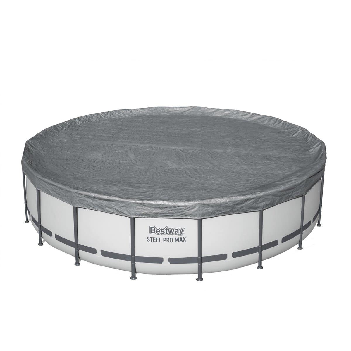 Opvouwbaar zwembad van staal en polyester, ideaal voor zomerse verkoeling.