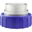 Zwembadfilter met blauwe basis en transparante filterpatroon.