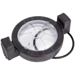 Zwembad filter met transparant deksel en zwarte rand voor zwembadonderhoud.