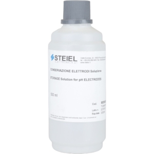 Opslagoplossing voor pH-elektroden in een witte fles met grijs deksel.