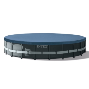 Intex opblaasbaar zwembad met stevige rand en filter.
