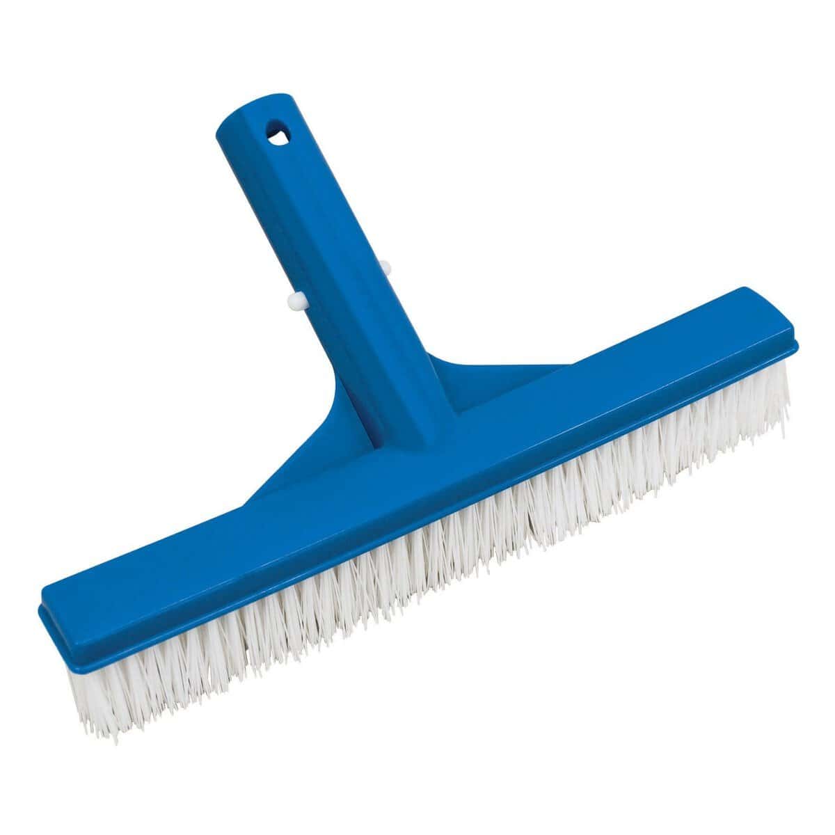 Blauwe zwembadborstel voor het schoonmaken van zwembaden.
