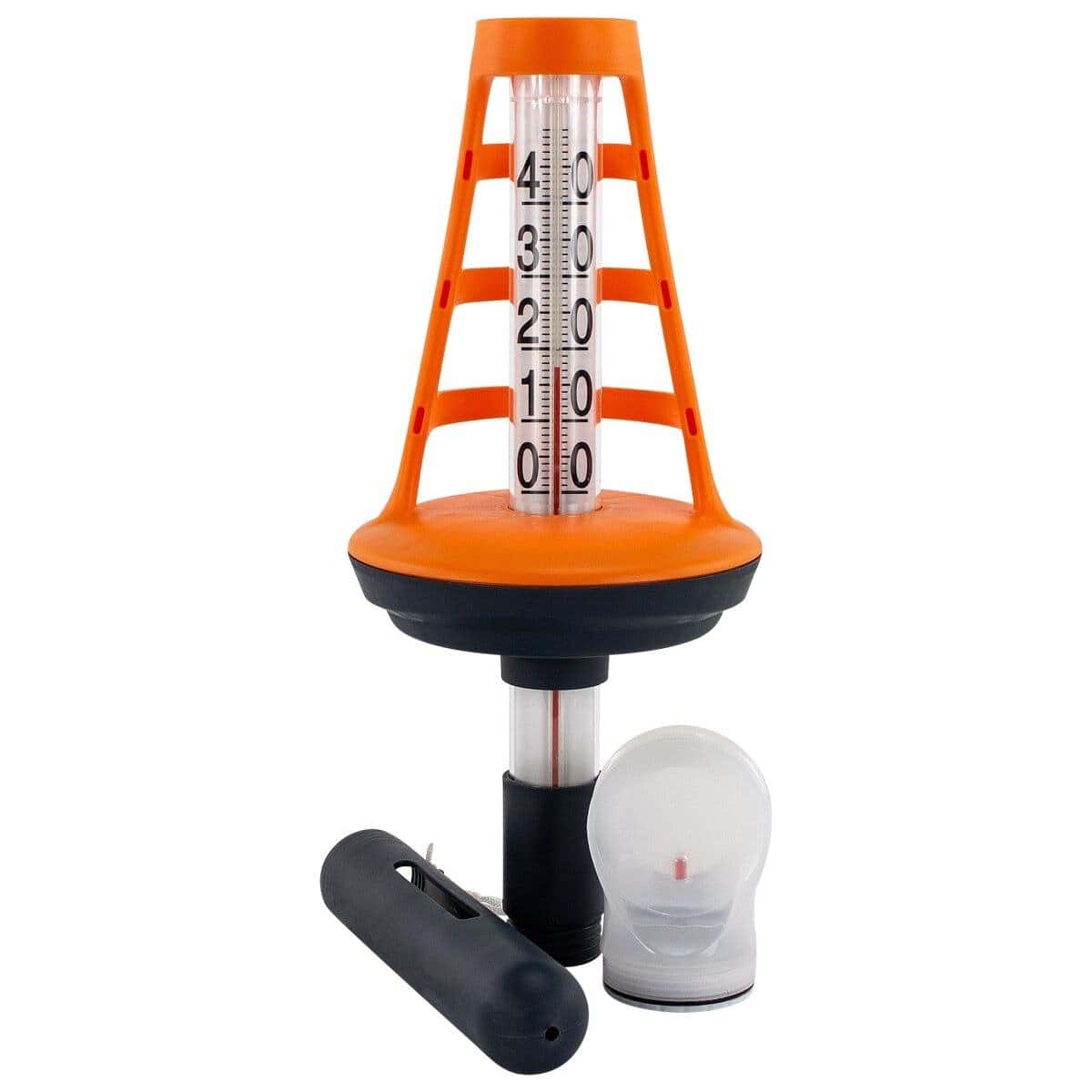 Zwembad thermometer met meetbuis en accessoires voor zwembadtemperatuur.