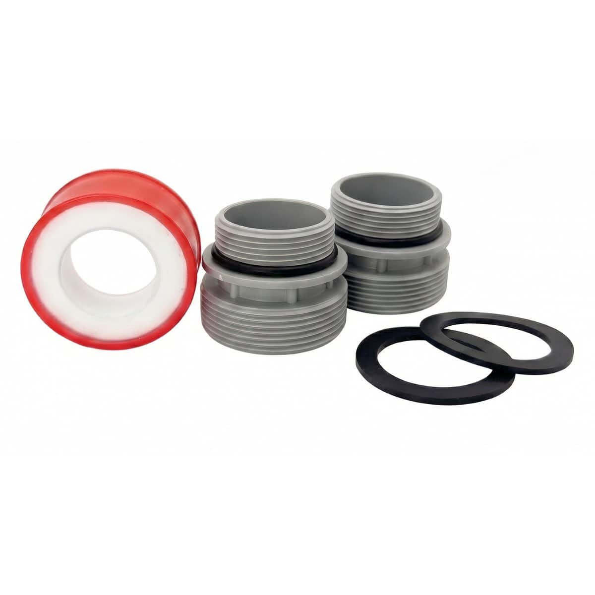 PVC zwembad aansluitset met ringen en afdichtingen voor waterdichte verbindingen.