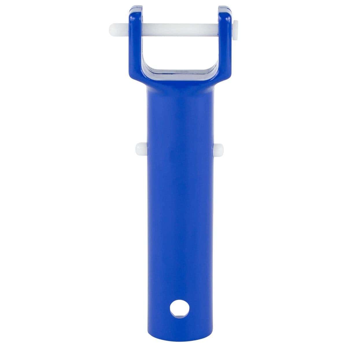 Skimmerborstel voor zwembadreiniging, blauw handvat, gemakkelijk te gebruiken.