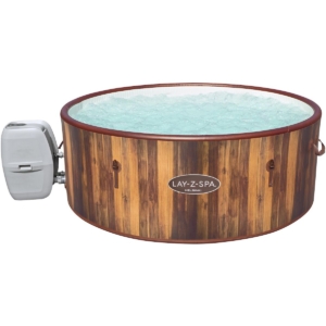 Zwembad met houten afwerking en jacuzzi-functie voor ontspanning en plezier. Perfect voor tuin en we.