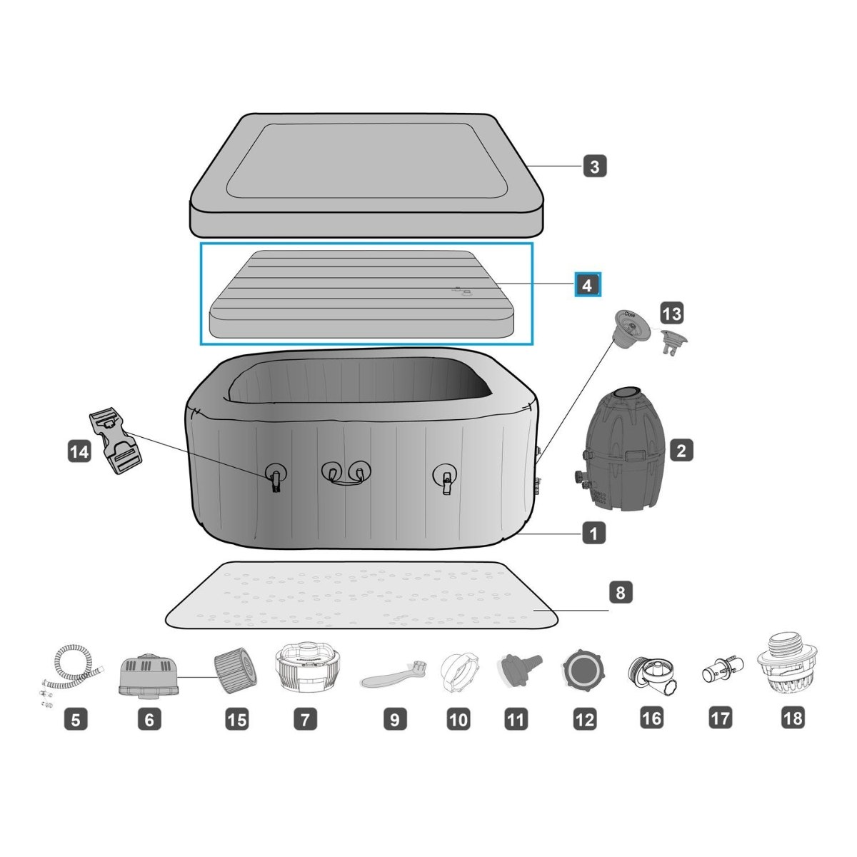 Lay-Z Spa Rome en Hawaii UltraFit opblaasbare coverdeksel - 130 x 130 cm