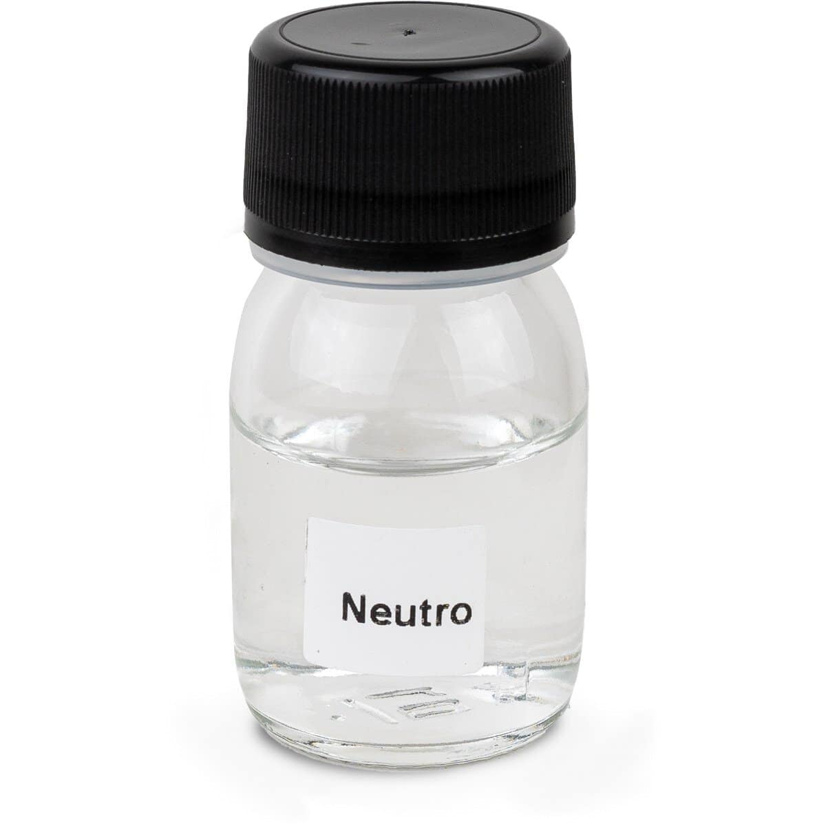 Neutro pH-testvloeistof in kleine glazen fles voor zwembadwater.